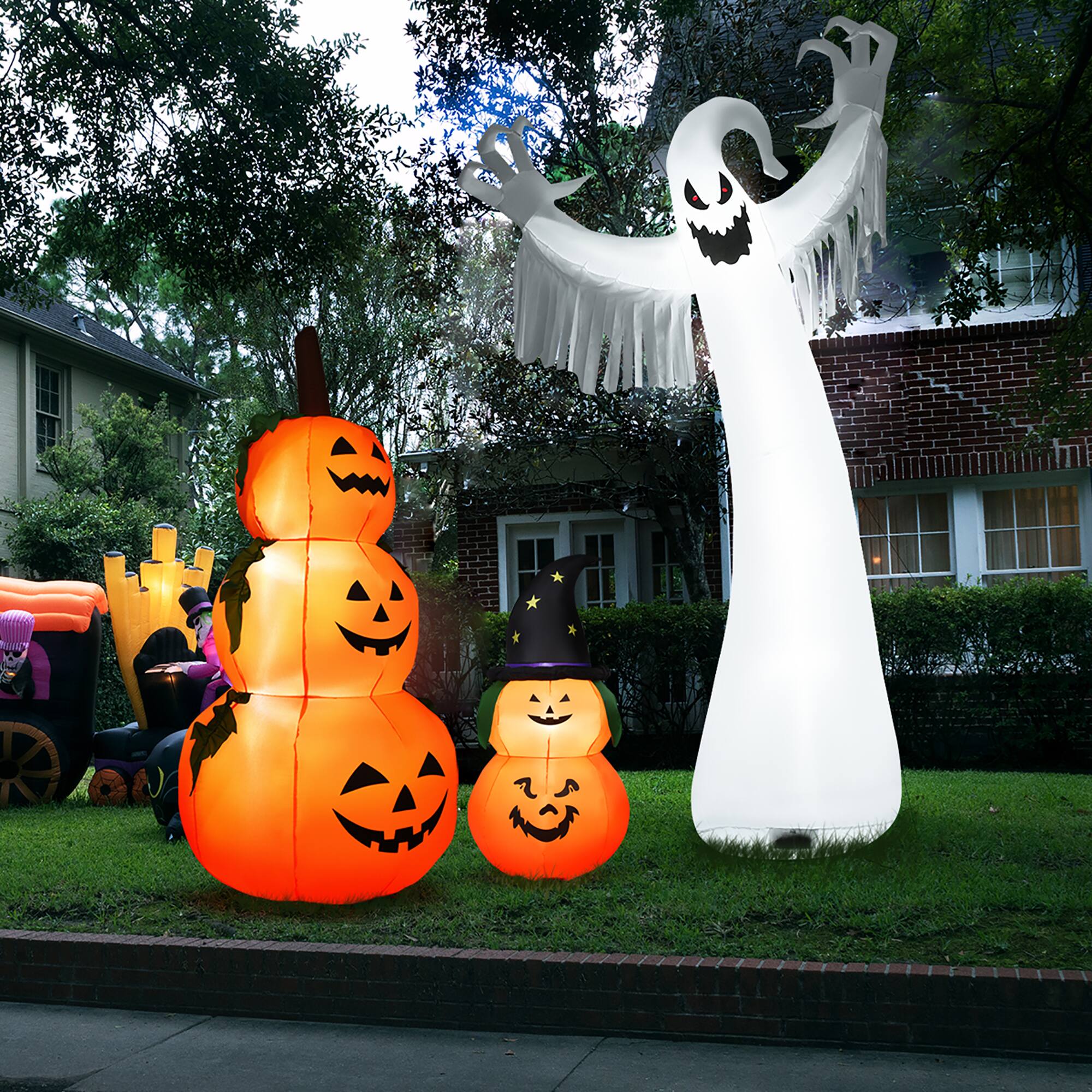 Alt View 13. Costway - 12ft Inflatable Halloween Blow Up Ghost Decoration w/ Built-in LED Light - White/Black.