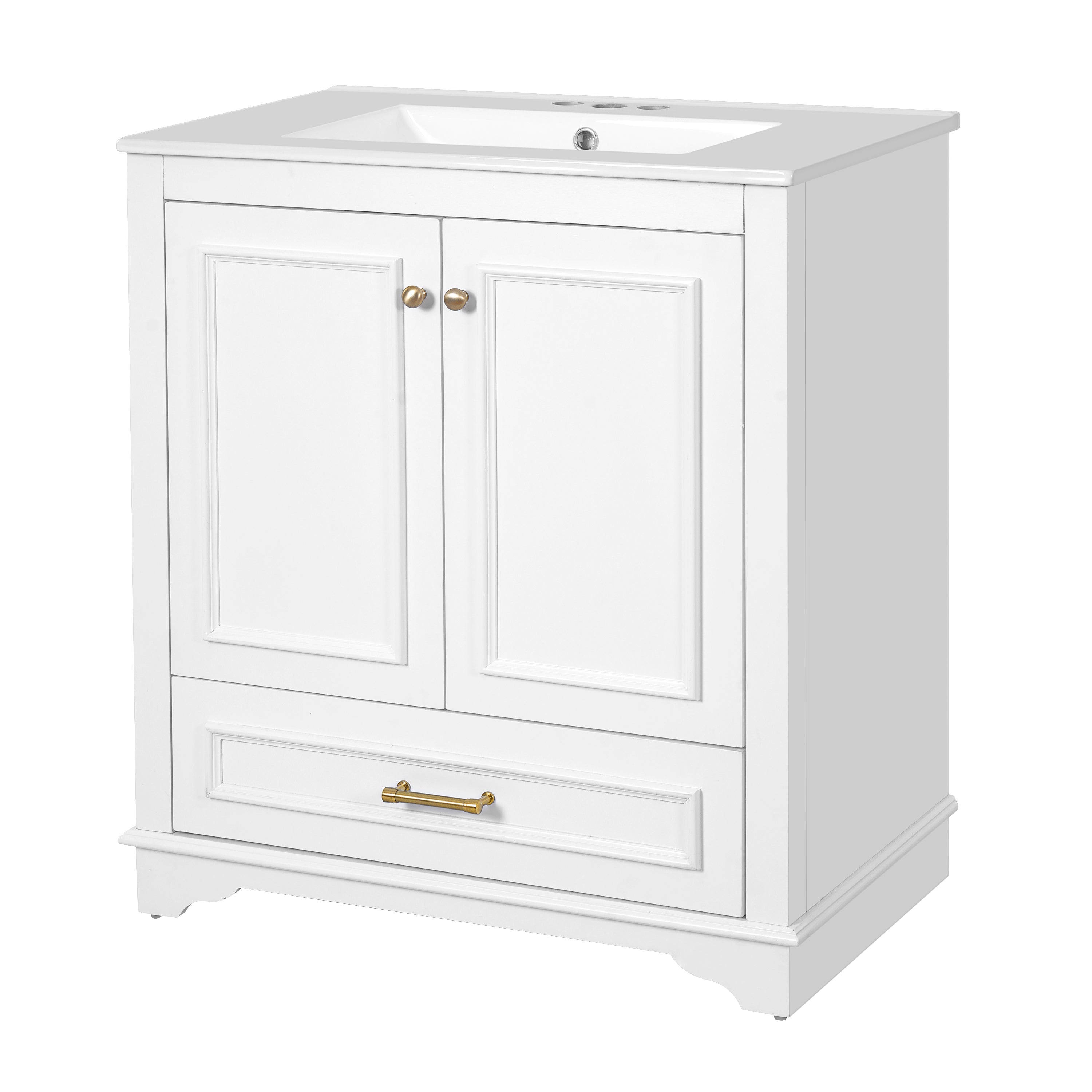 Alt View 10. Boyel Living - 30 Inch Bathroom Vanity with Ceramic Sink Solid Wood Frame White - White.