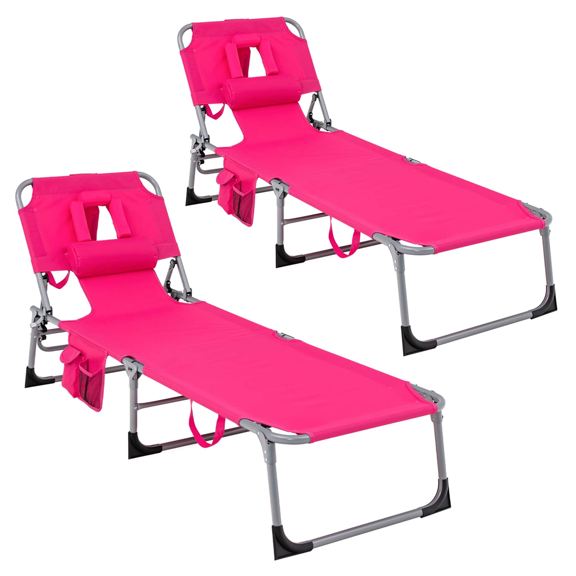 Costway - 2 PCS Outdoor Beach Lounge Chair Folding Chaise Lounge with Pillow - Pink price history on PriceWatchPro