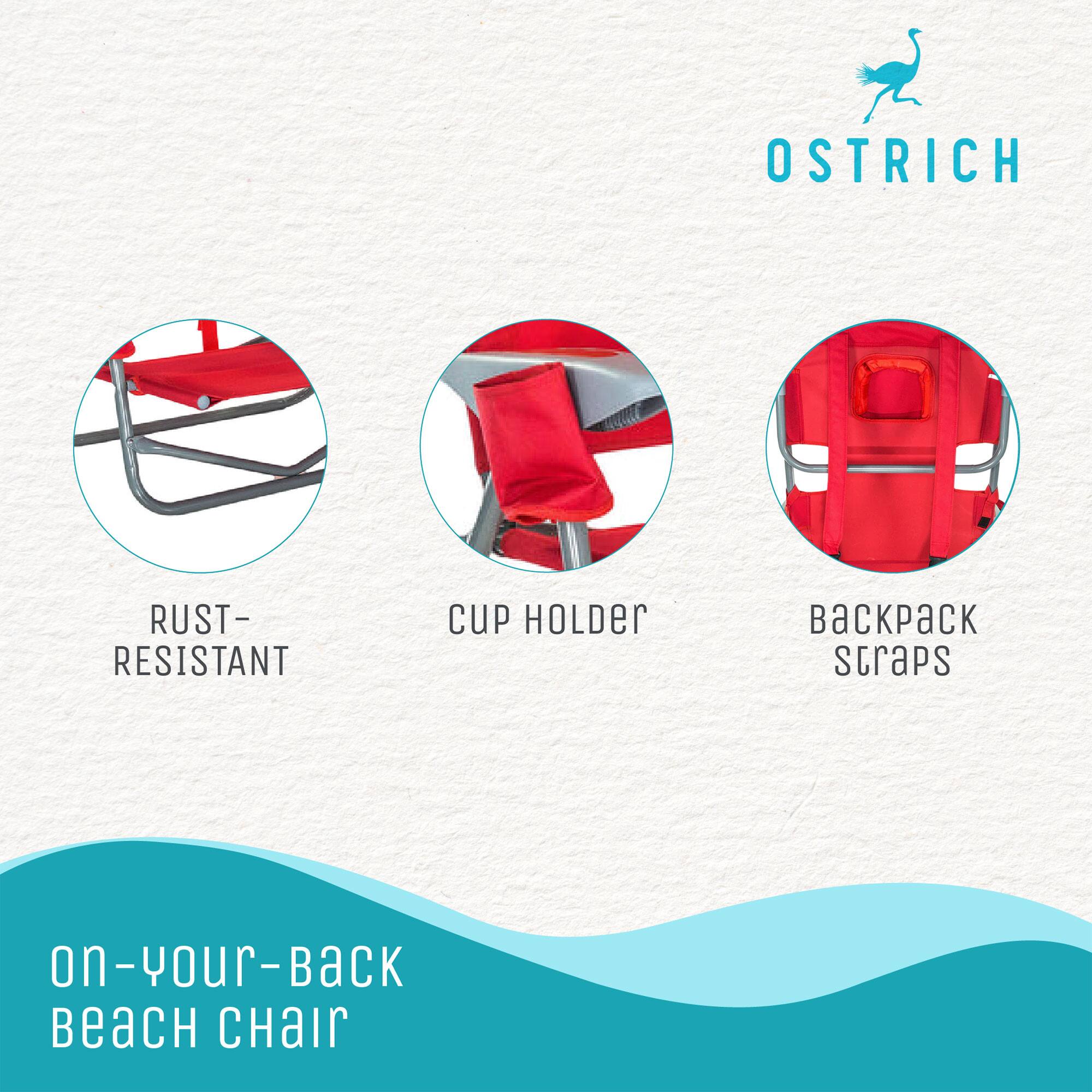 OSTRICH  
RUST-RESISTANT CUP HOLDER  
on-your-back BEACH CHAIR  
BACKPACK STRAPS