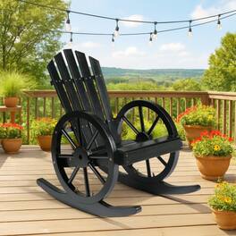 Winado - 1PC 23.5inch Wooden Wagon Rocking Adirondack Chair with High Back, Slatted Seat, Wheel Armrestfor Indoor Outdoor Garden - Black