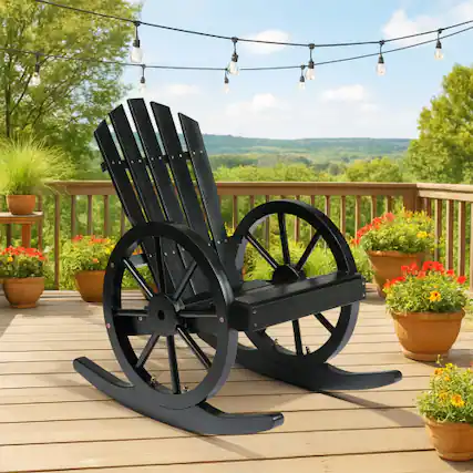 Front. Winado - 1PC 23.5inch Wooden Wagon Rocking Adirondack Chair with High Back, Slatted Seat, Wheel Armrestfor Indoor Outdoor Garden - Black.