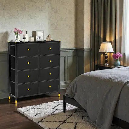 Front. Hivvago - Adjustable Drawer Storage Tower with Fabric Bins and Metal Framework - 8 Drawer - Black.