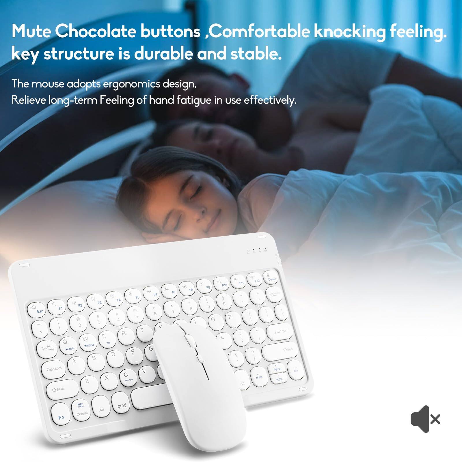 Mute Chocolate buttons, Comfortable knocking feeling. Key structure is durable and stable.

The mouse adopts ergonomics design, Relieve long-term feeling of hand fatigue in use effectively.