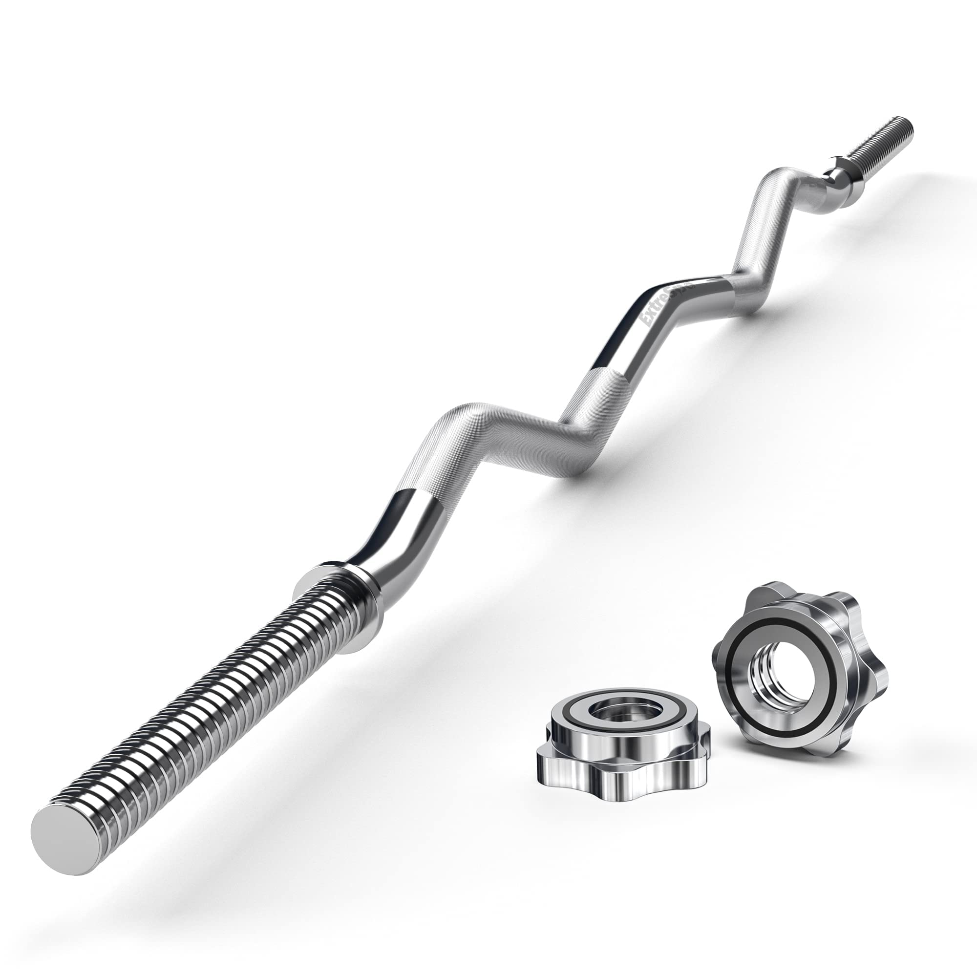 ThinkLink Electronic - Ez Curl Bar Weight Lifting For Thrusts/squats/lunges Plates Curling Gym And Home With Star Collars - 1 inch-silver