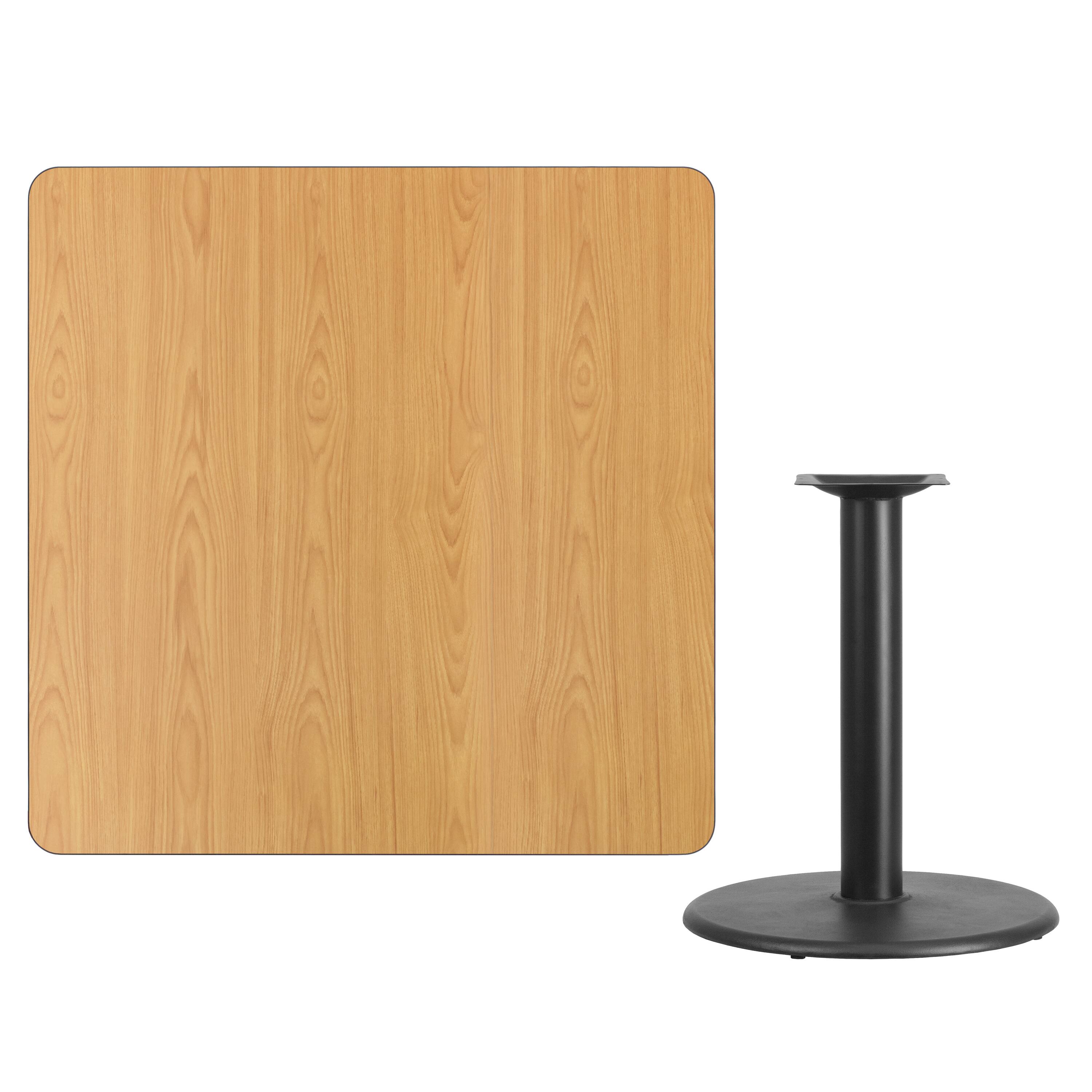 Alt View 2. Emma + Oliver - 42" Square Laminate Table Top with 24" Round Table Height Base - Natural.