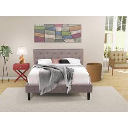 East West Furniture - NL14Q-1HA13 2 Piece Queen Bed Set - 1 Bed Brown Taupe Velvet Fabric Headboard and 1 Night Stand - Burgundy Finish - Taupe Brown