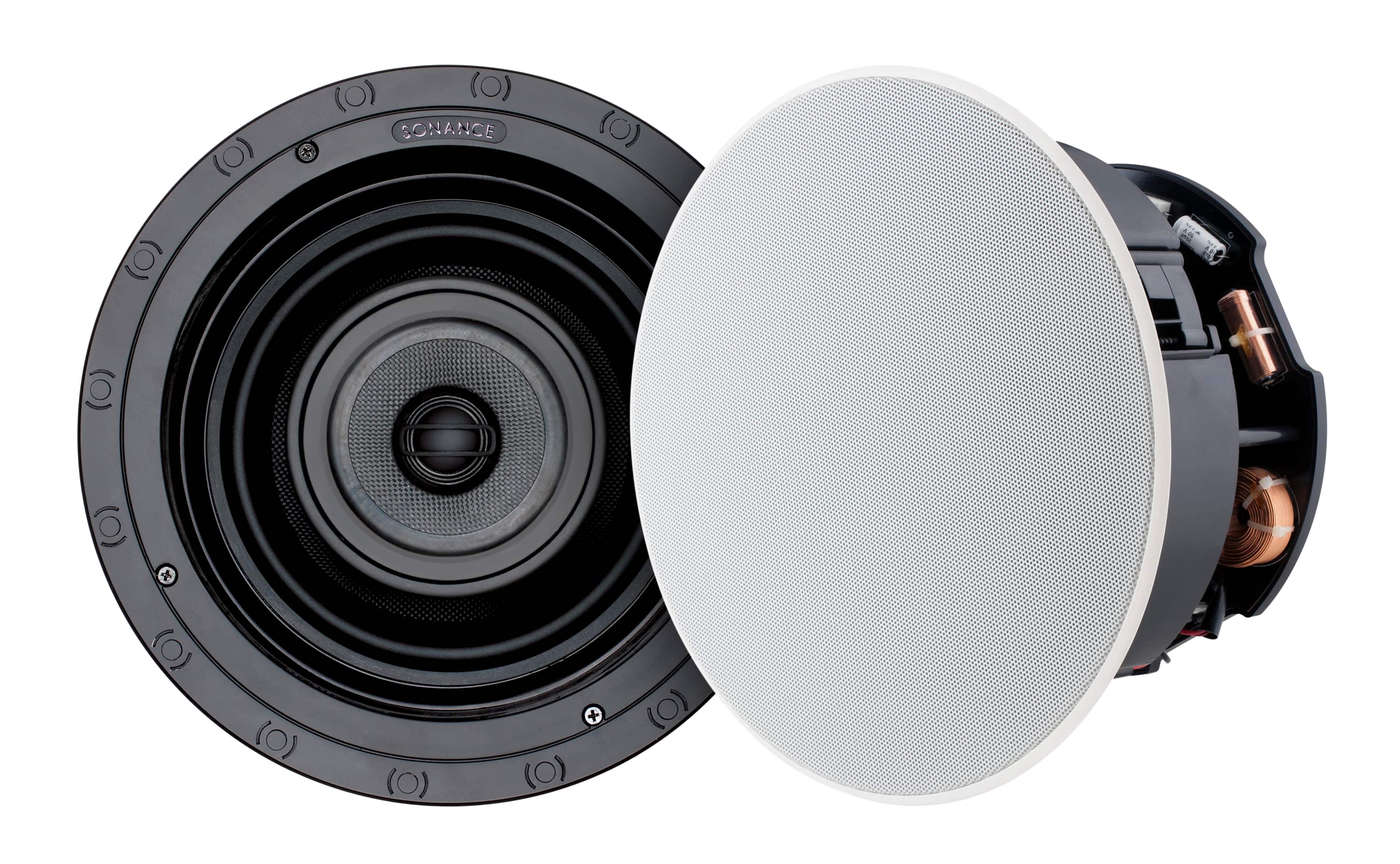 Front. Sonance - VP86R - Visual Performance 8" 3-Way In-Ceiling Speakers (Pair) - Paintable White.