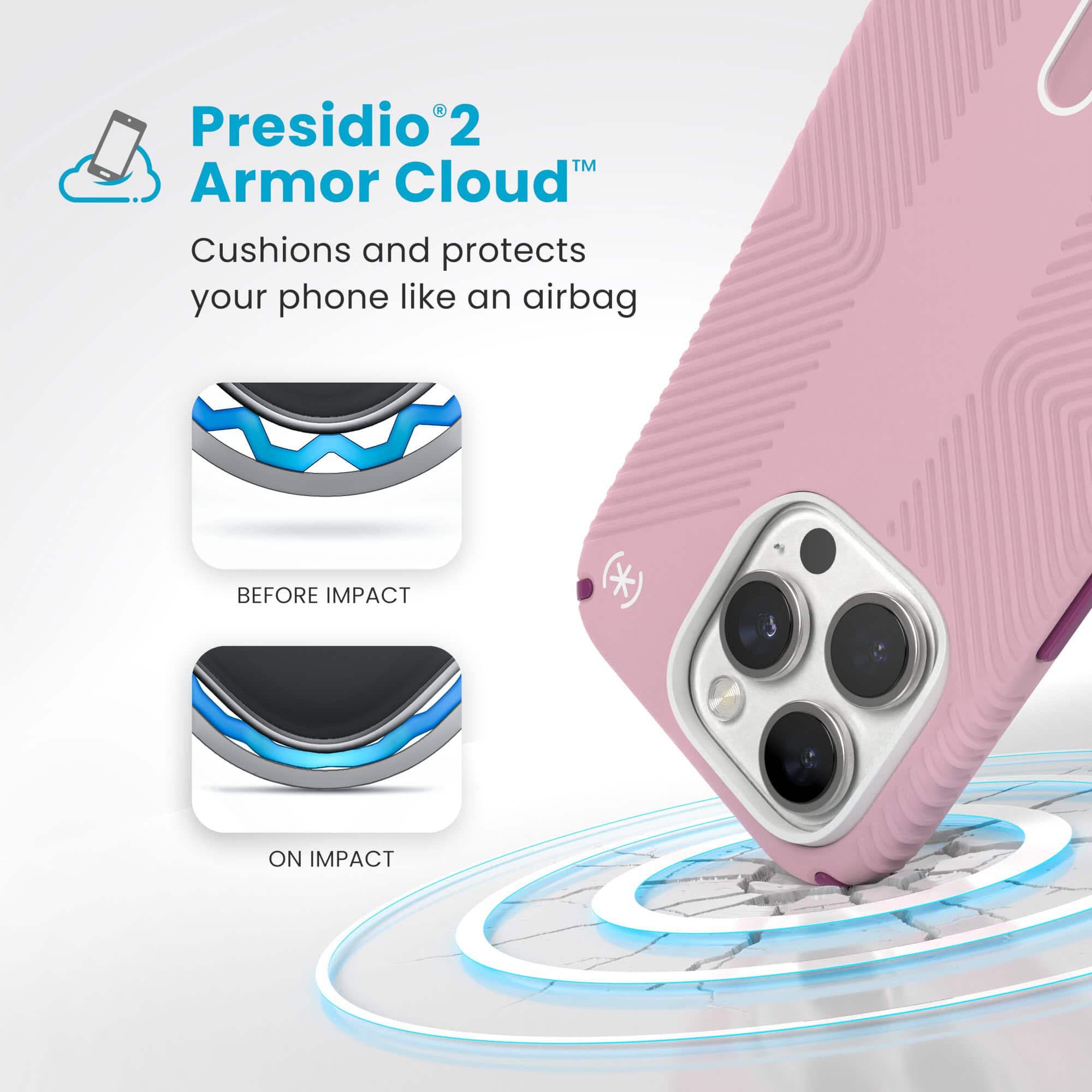 Presidio 2 Armor Cloud: Cushions and protects your phone like an airbag before impact and on impact.