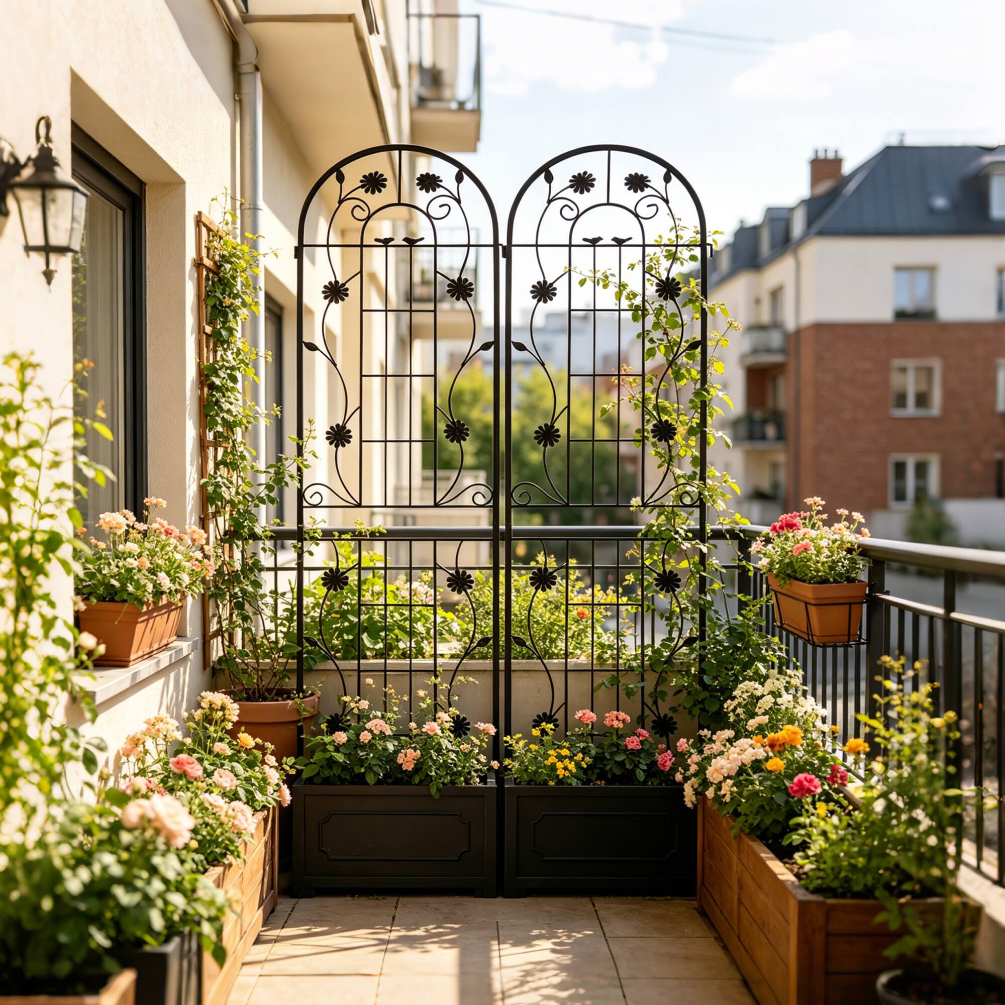 Back. Loheer - Rustproof Metal Garden Trellis Set, 7.2 ft x 1.6 ft, 2 Pack.