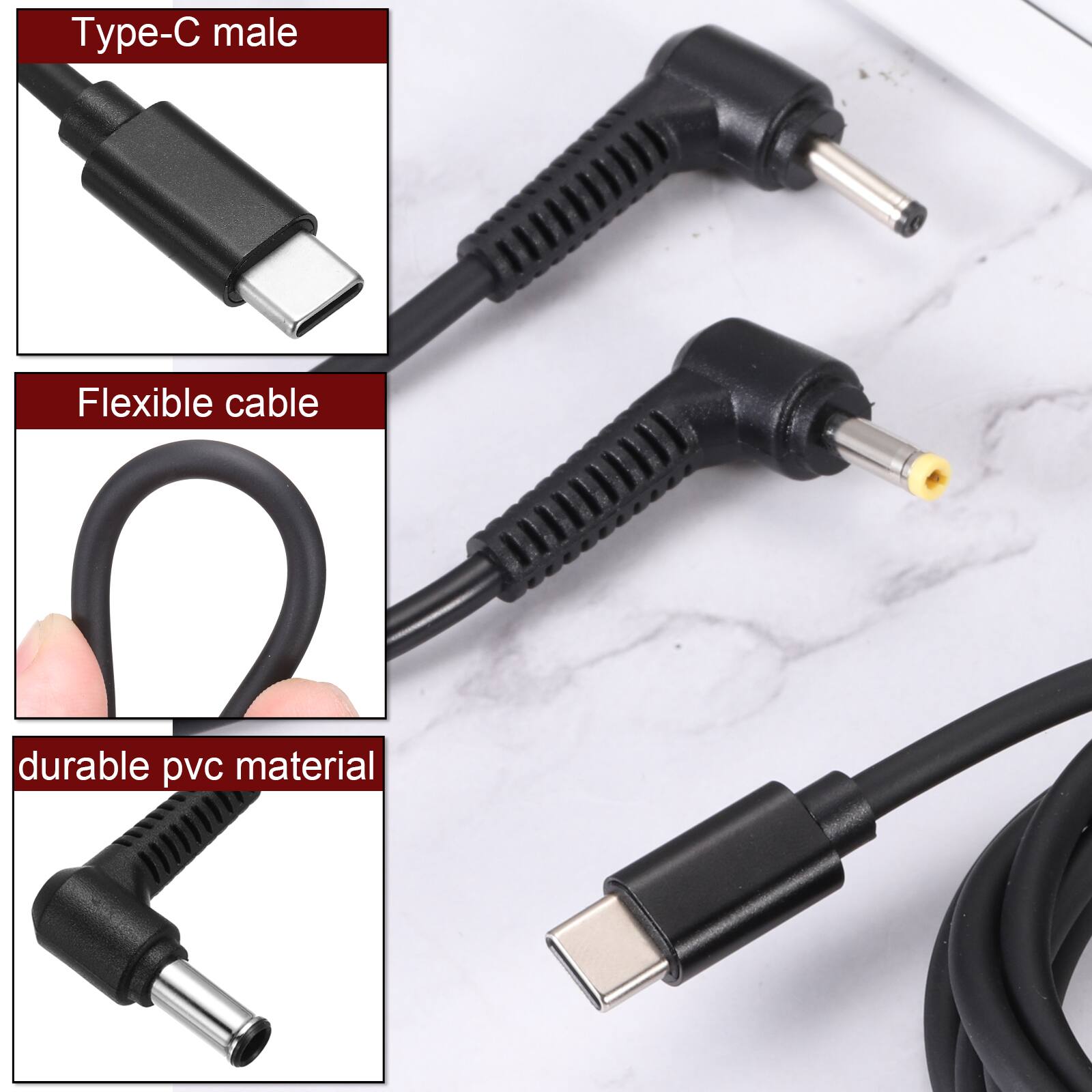 Type-C male  
Flexible cable  
durable pvc material