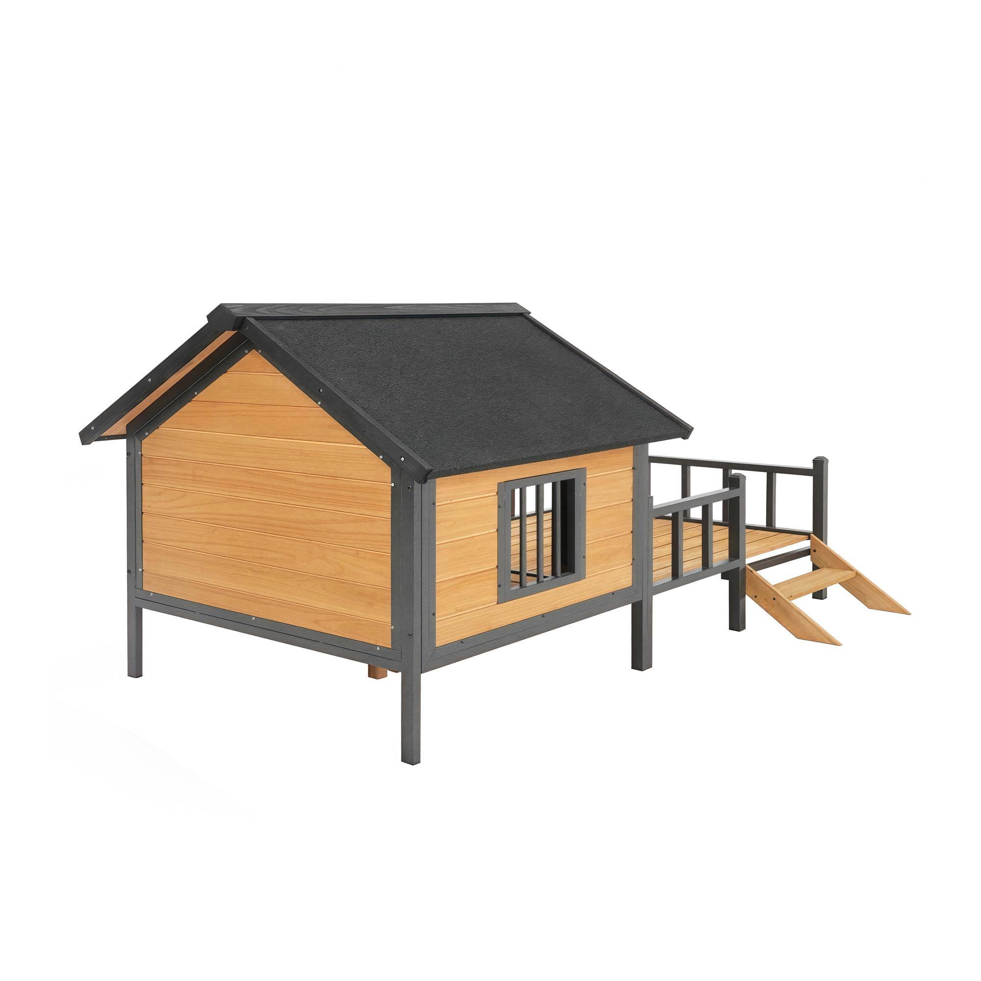 Alt View 2. Pefilos - 67" Wood Dog House for Medium Dogs, Outdoor and Indoor Cat Shelter, Weatherproof Pet Kennel with Porch.