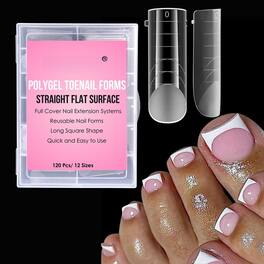 Stylel Star - Straight Flat Polygel Forms Kit Toes Reusable Toenails Dual 35Oz Slip Solution Anti Stick Ended Brush File Clips Sizes