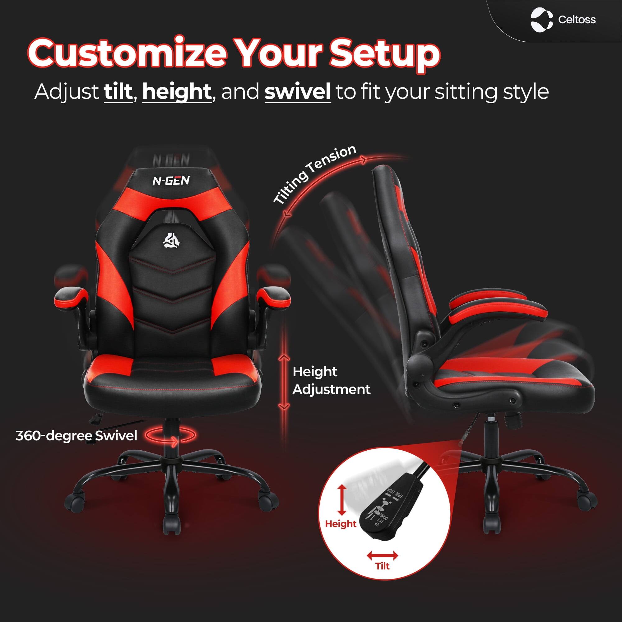 Customize Your Setup  
Adjust tilt, height, and swivel to fit your sitting style  

NEEN N-GEN  
Tension Tilting  
Height Adjustment  
360-degree Swivel  

Height  
Tilt