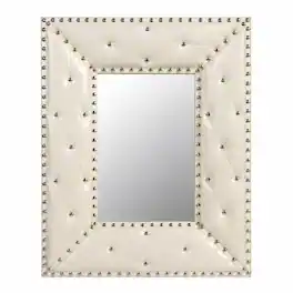 RYHNUYNE - Rectangle Decorative Wall Mirror, 21x26 in, PU MDF Frame, Rivet Detail, Vanity and Entryway Decor - White