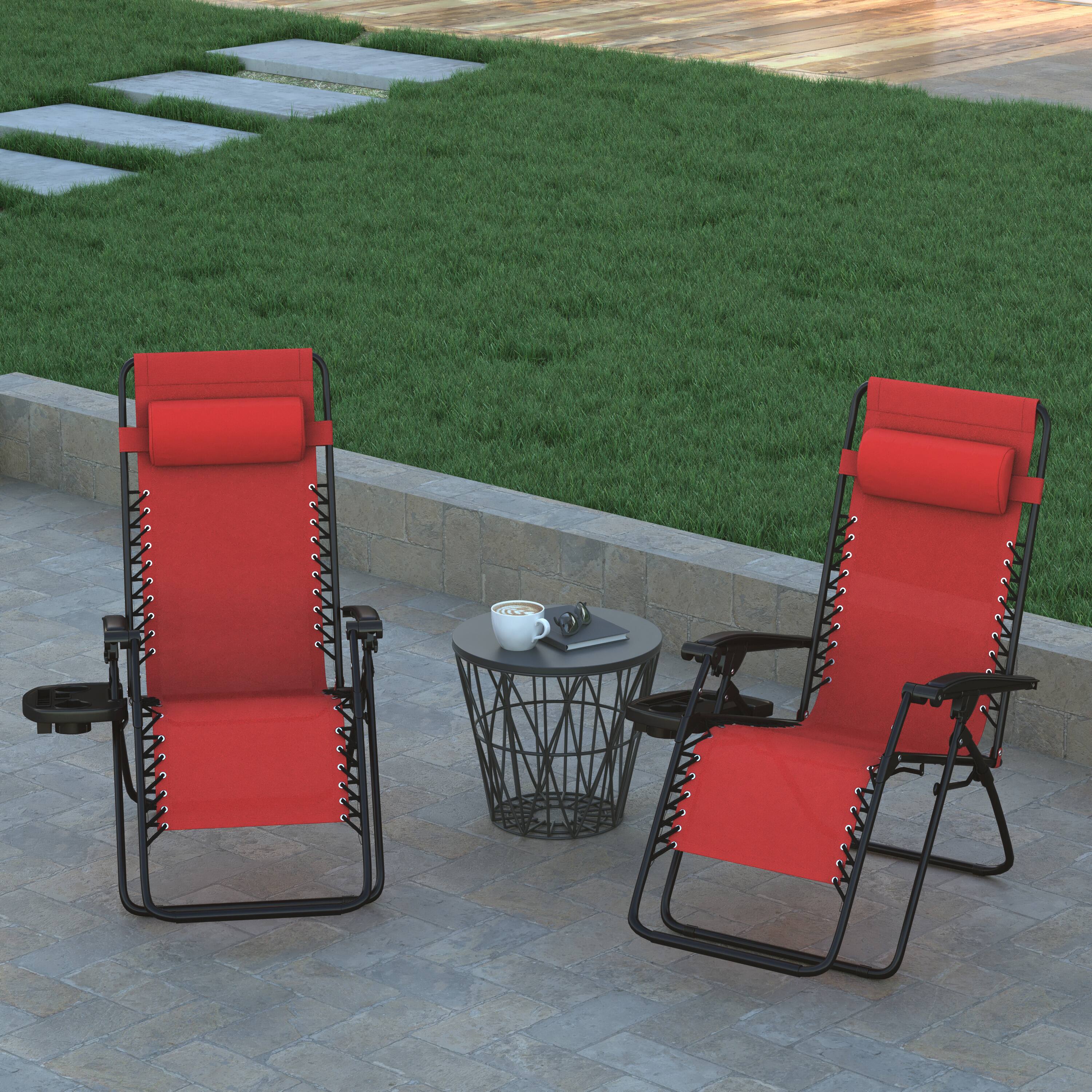 Alt View 4. Emma + Oliver - 2 Pack Adjustable Mesh Zero Gravity Lounge Chair with Cup Holder Tray - Red.