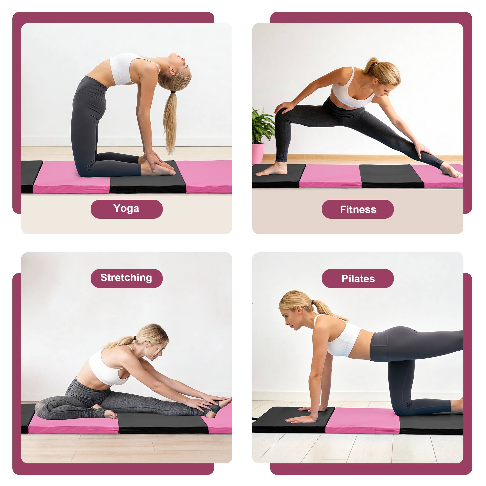 Ainfox 3'x6'x2'' 4 Panel Folding Gymnastics Mat, Exercise Gym Tumbling ...