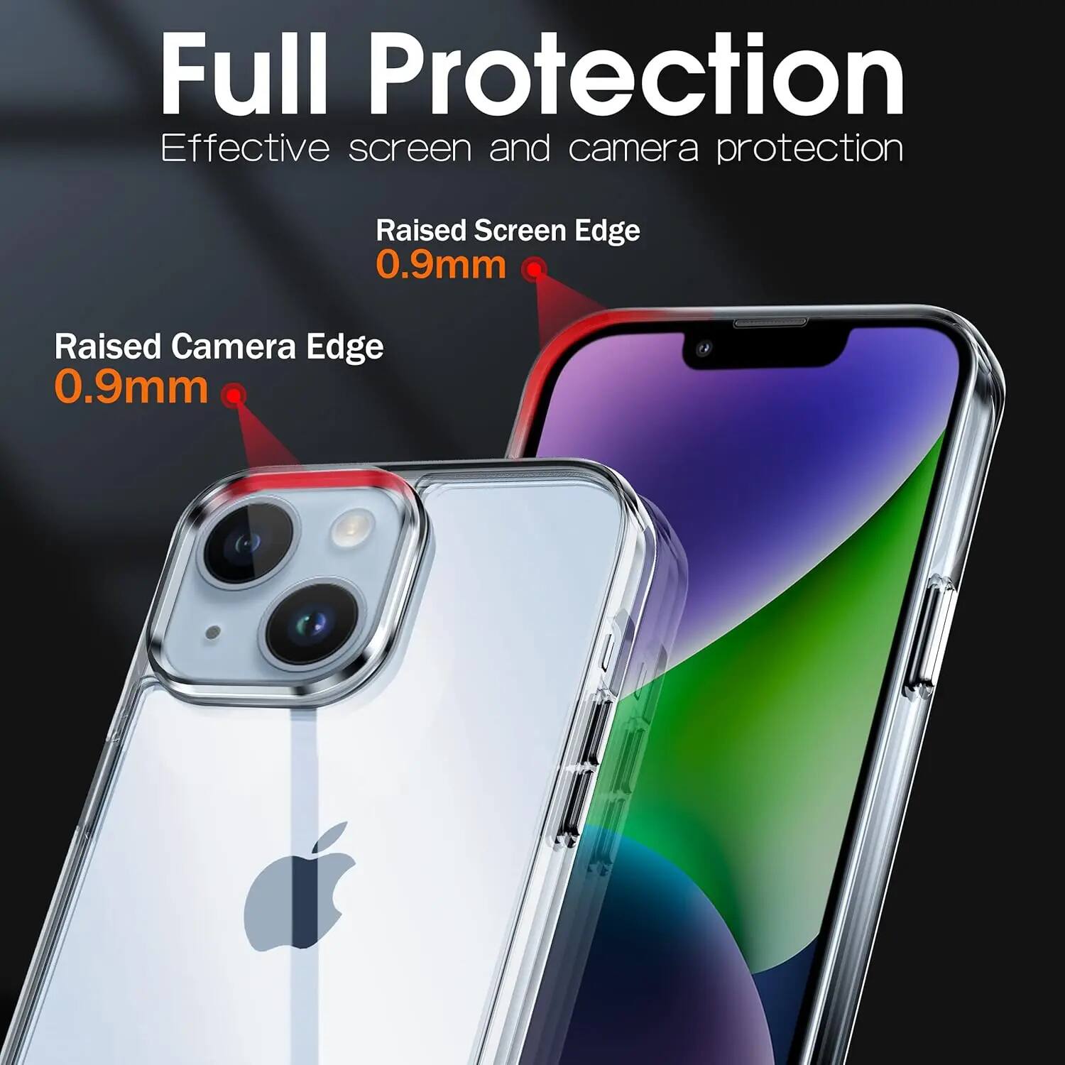 Full Protection  
Effective screen and camera protection  

Raised Screen Edge 0.9mm  
Raised Camera Edge 0.9mm