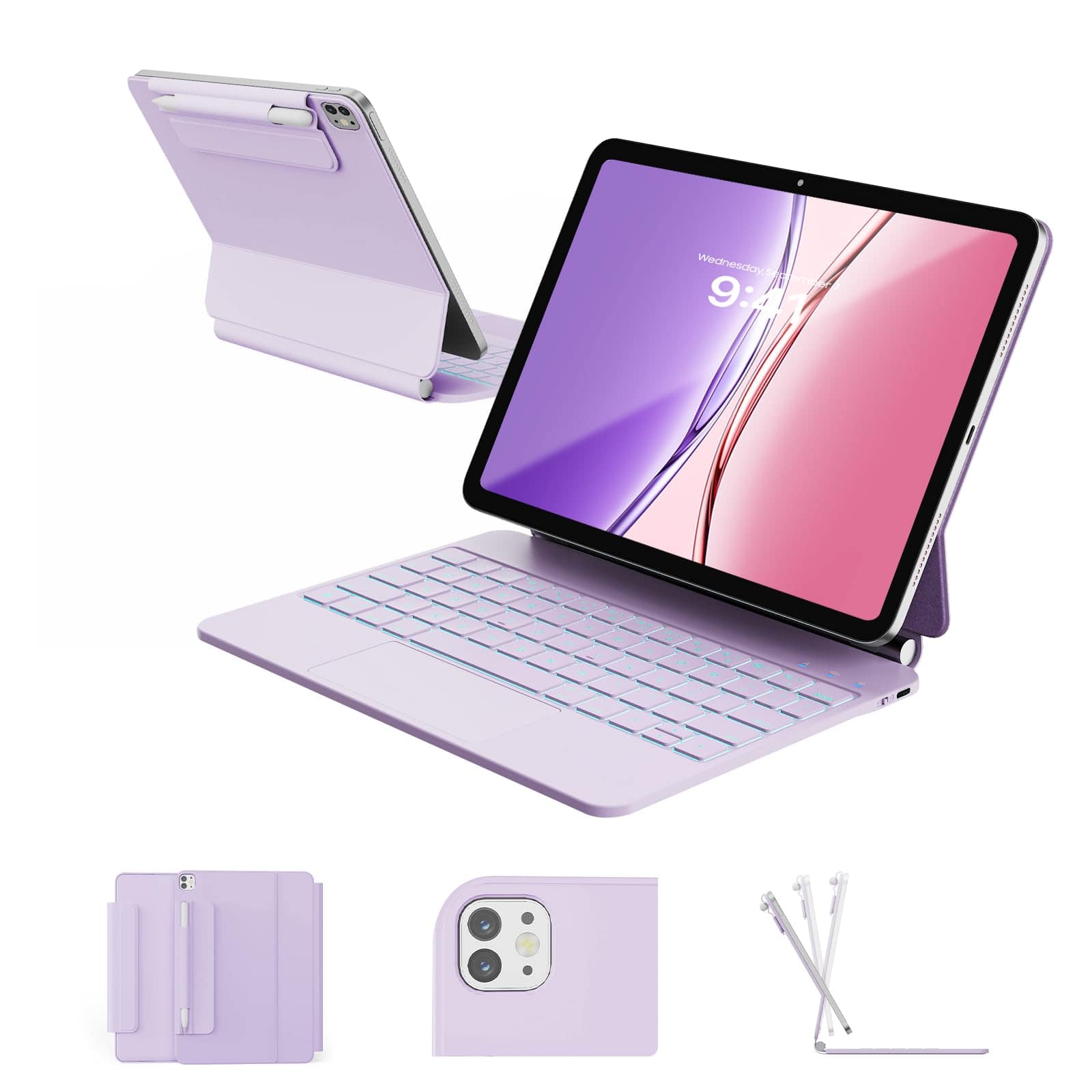 Pacoar Cade - For Ipad Air 11-inch (m3 2025 / M2 2024) & Pro 11 Inch(1st/2nd/3rd/4th Gen) Magic 4/5 Springy Backlit Keys - Purple