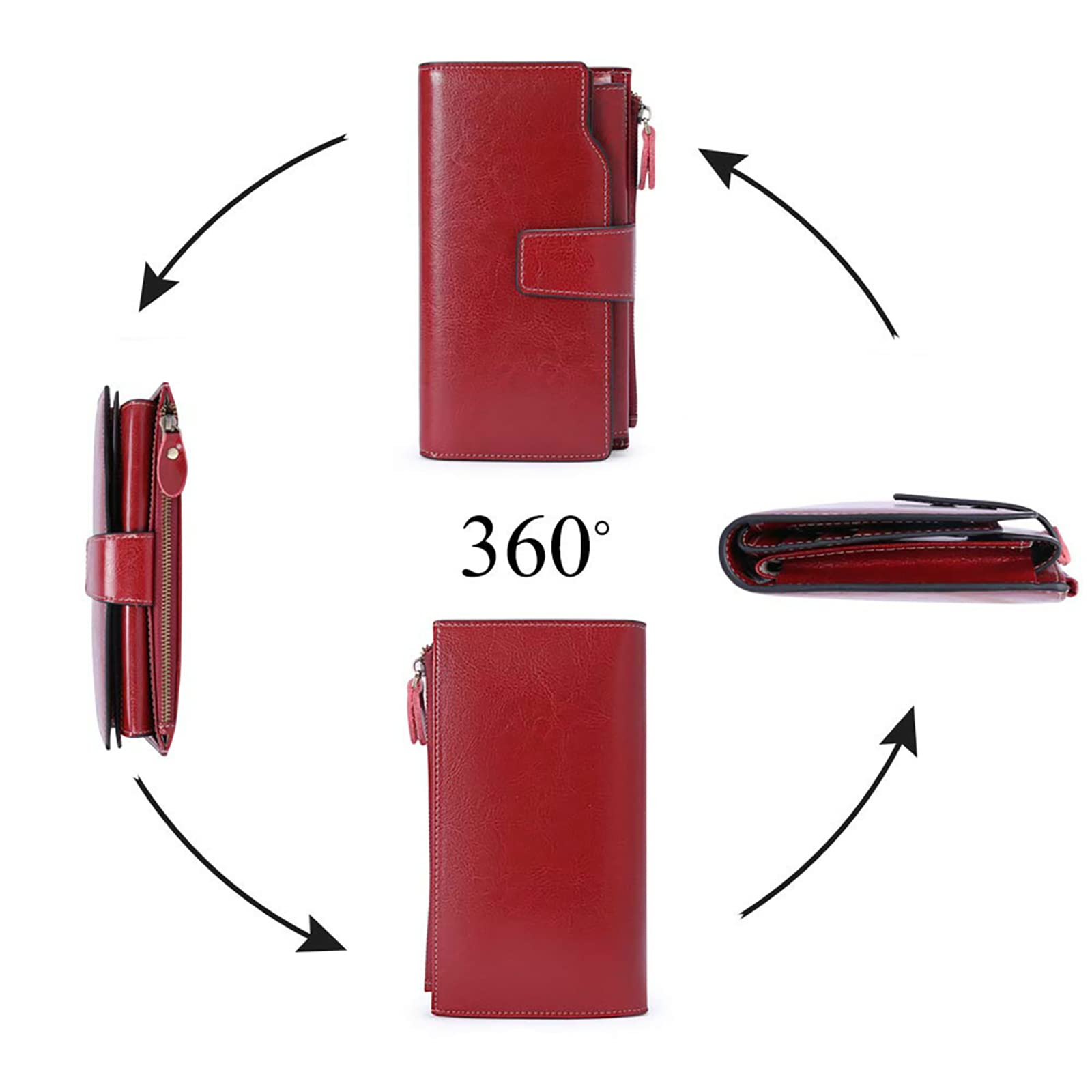 Alt View 2. Jadie Link - Women Leather Wallets Rfid Blocking Clutch Card Holder Ladies Purse Zipper Pocket Soft Wax Leather: women's wallet ma... - Denim Blue.