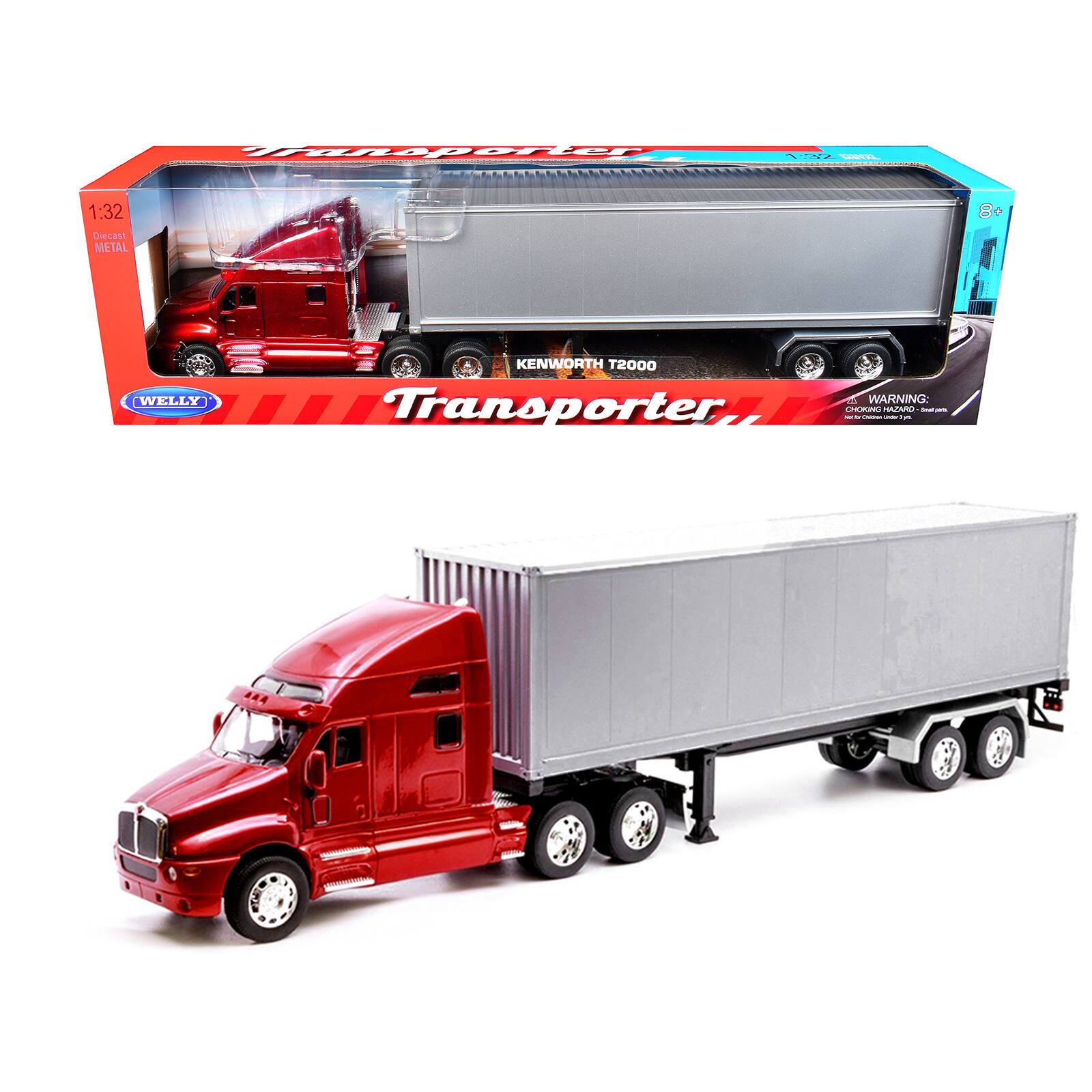 "Kenworth T2000 Truck Red Metallic with Gray Container ""Transporter"" Series 1/32 Diecast Model by Welly" price history on PriceWatchPro