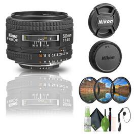 Nikon - AF NIKKOR 50mm f/1.4D Lens (1902) + Filter Kit + Cap Keeper + Cleaning Kit - Bundle - Black