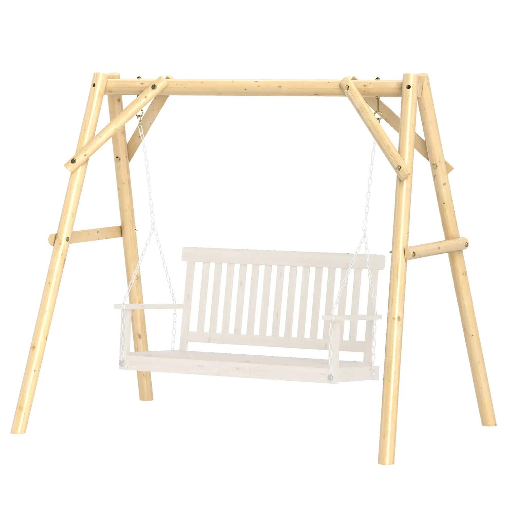 Front. Resenkos - Resenkos 3-Seat Wooden Swing Stand, Patio Swing With Tables, Outdoor Swing for Garden, Pool, Yard, Natural Wood.