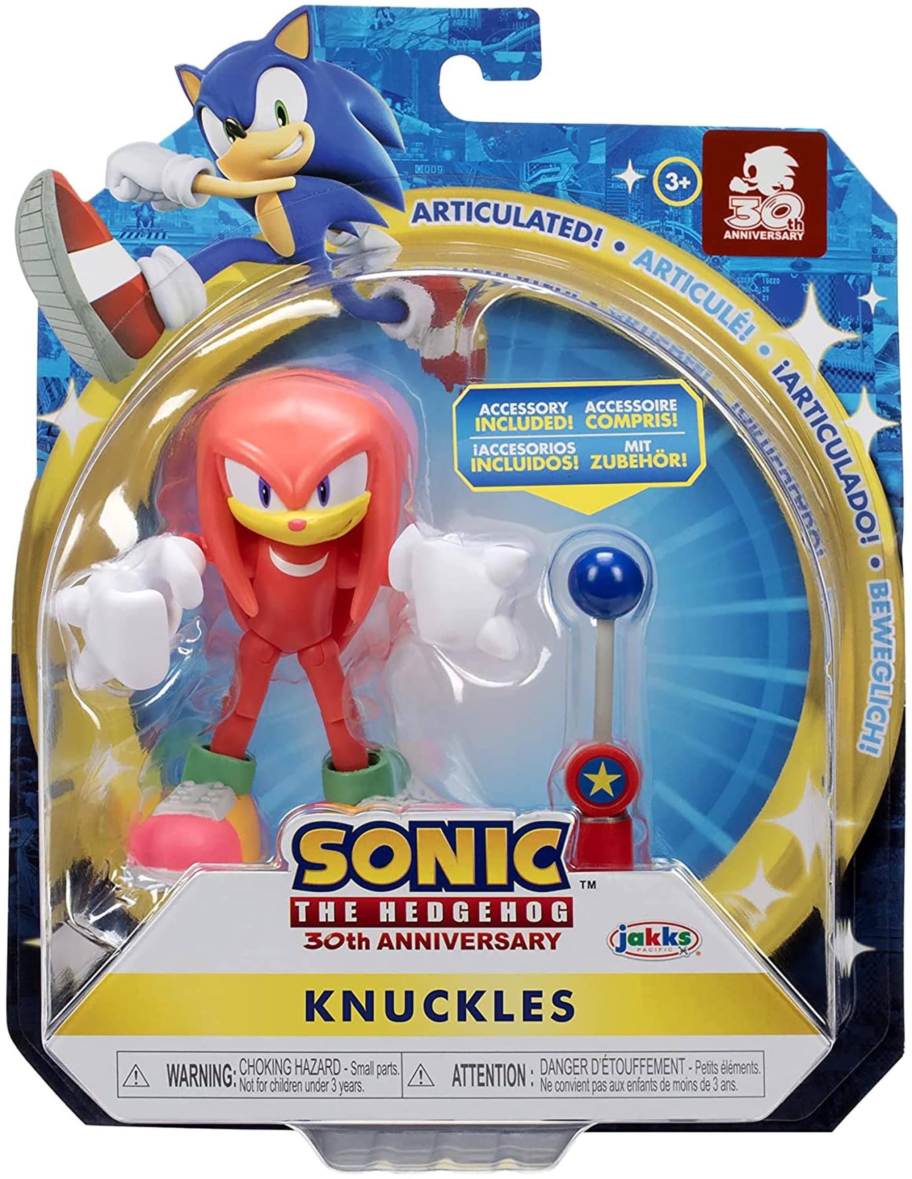 **Sonic the Hedgehog 30th Anniversary**

**Knuckles**

**Articulated!**  
- Accessory included!  
- Accessoire compris!  
- Accesorios incluidos!  
- Zubehör!  
- Beweglich!  

**Warning: Choking hazard - Small parts. Not for children under 3 years.**  
**Attention: Danger d'étouffement - Petits éléments. Ne convient pas aux enfants de moins de 3 ans.**

**3+**  
**30th Anniversary**