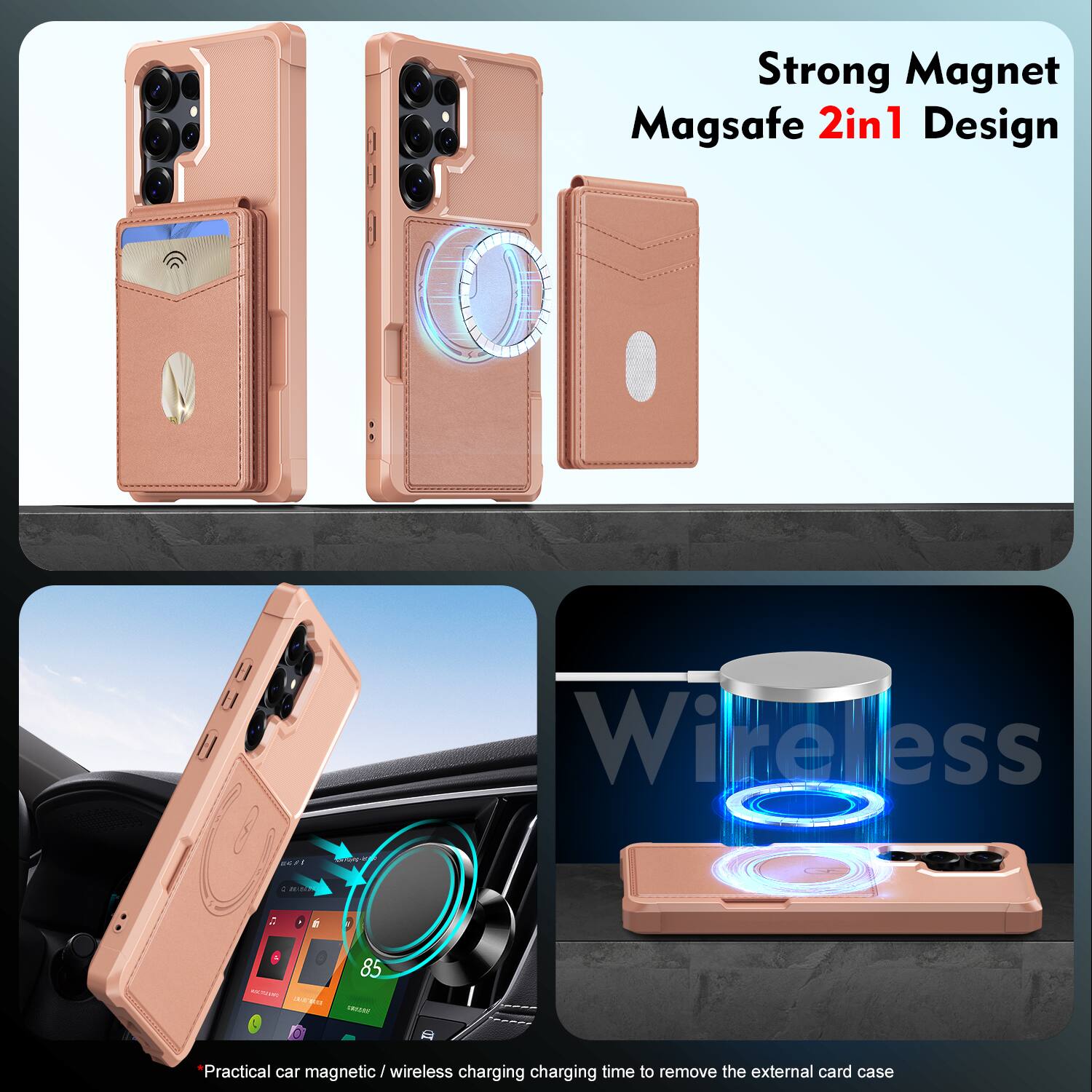 Strong Magnet Magsafe 2in1 Design

Practical car magnetic / wireless charging charging time to remove the external card case
