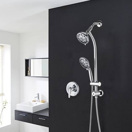 Front. Akoasm - 7-Spray Dual Shower System Kit: Adjustable Rainfall & Handheld with Pause & 48 Settings, Complete Set-Chrome - Chrome.