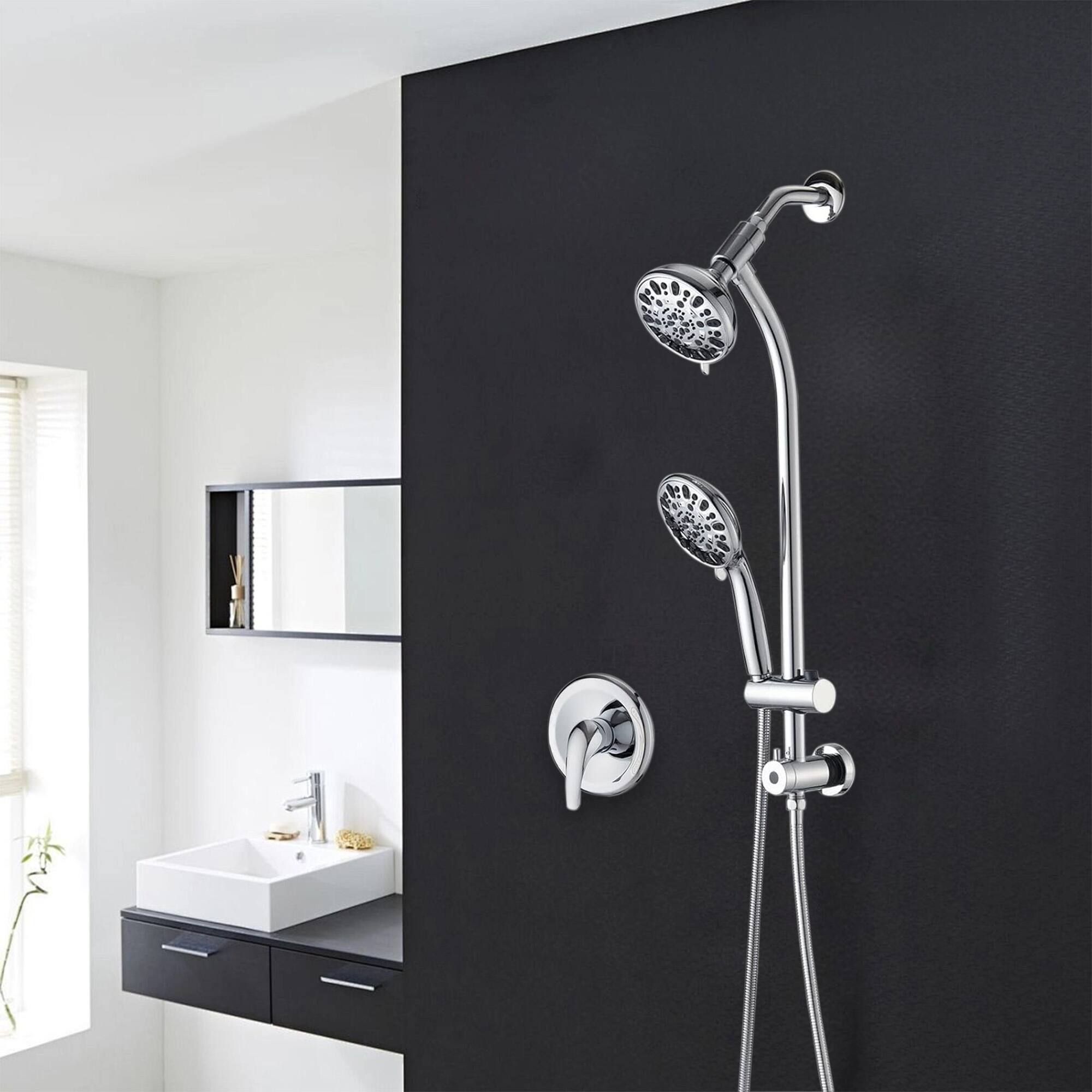 Front. Akoasm - 7-Spray Dual Shower System Kit: Adjustable Rainfall & Handheld with Pause & 48 Settings, Complete Set-Chrome - Chrome.