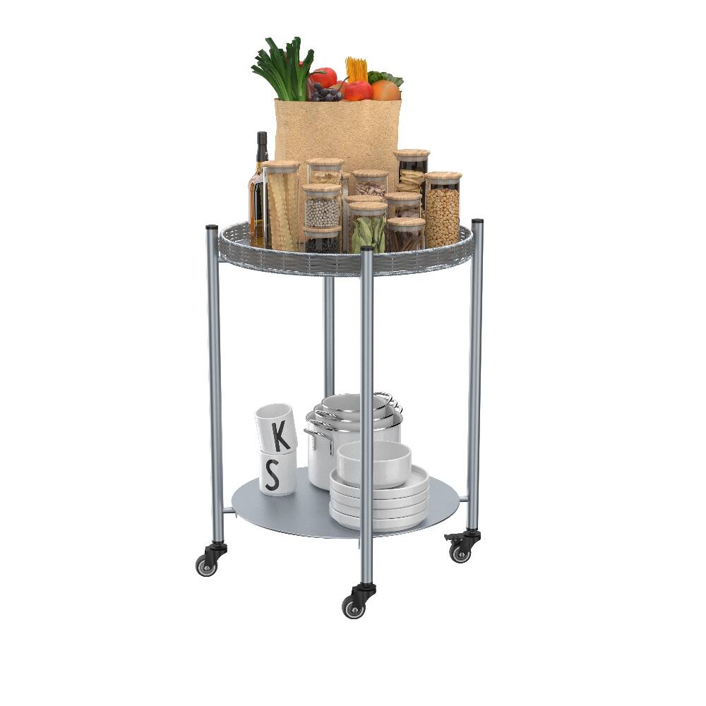 Alt View 4. Loheer - Loheer Round Coffee Table with Wheels 2-Tier Movable Metal Side Table Silver Rolling Nightstand for Living Room Bedroom - Silver.