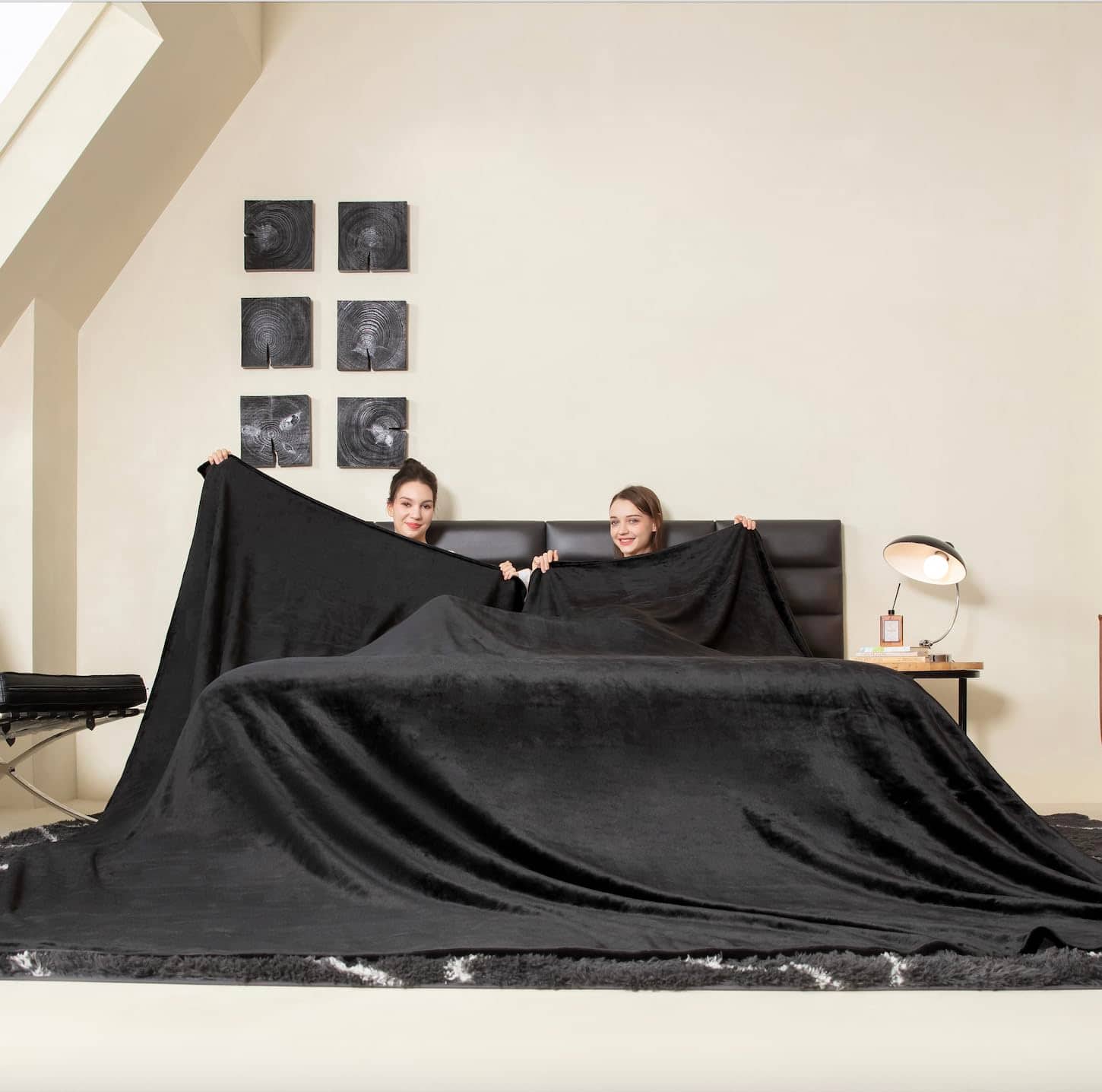 NICHOLAS KLEIN - Oversized King Fleece Blanket 120x120 Inches Soft Cozy Warm Giant 10'x10' For Bed Sofa Couch Travel Camping - Black 120"x120"
