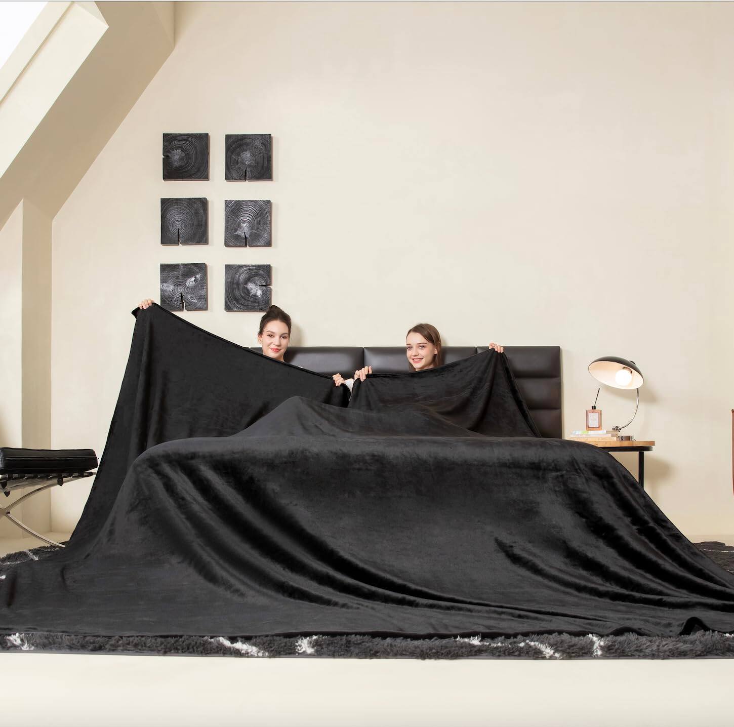 Front. NICHOLAS KLEIN - Oversized King Fleece Blanket 120x120 Inches Soft Cozy Warm Giant 10'x10' For Bed Sofa Couch Travel Camping... - Black 120"x120".