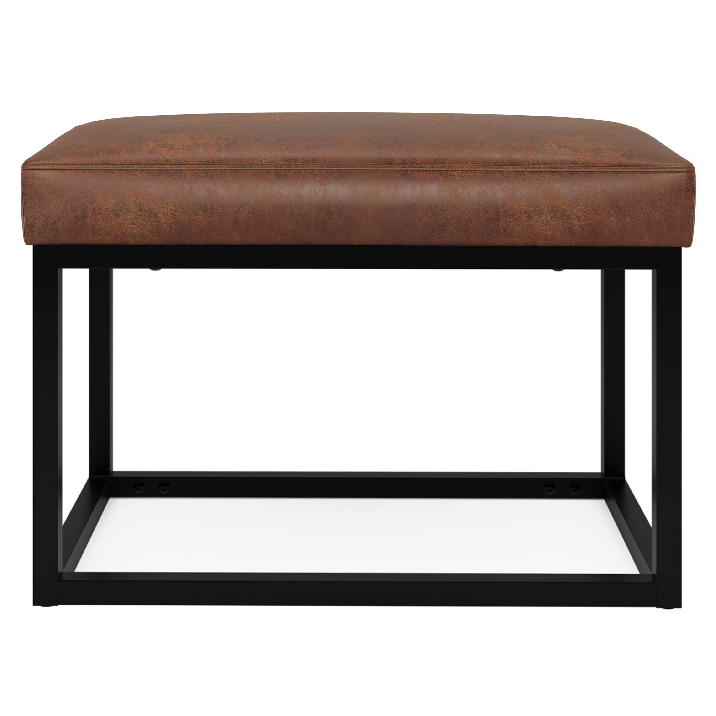 Left. Simpli Home - Reynolds 26 inch Wide Rectangle Small Bench in Distressed Saddle Brown Vegan Leather - Distressed Saddle Brown.