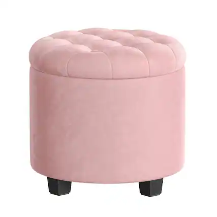 Front. Songmics Home - Round Ottoman, Ottoman with Storage,Foot Rest with Legs, Velvet, Load up to 330 lb, for Living Room, Bedroom - Jelly Pink.