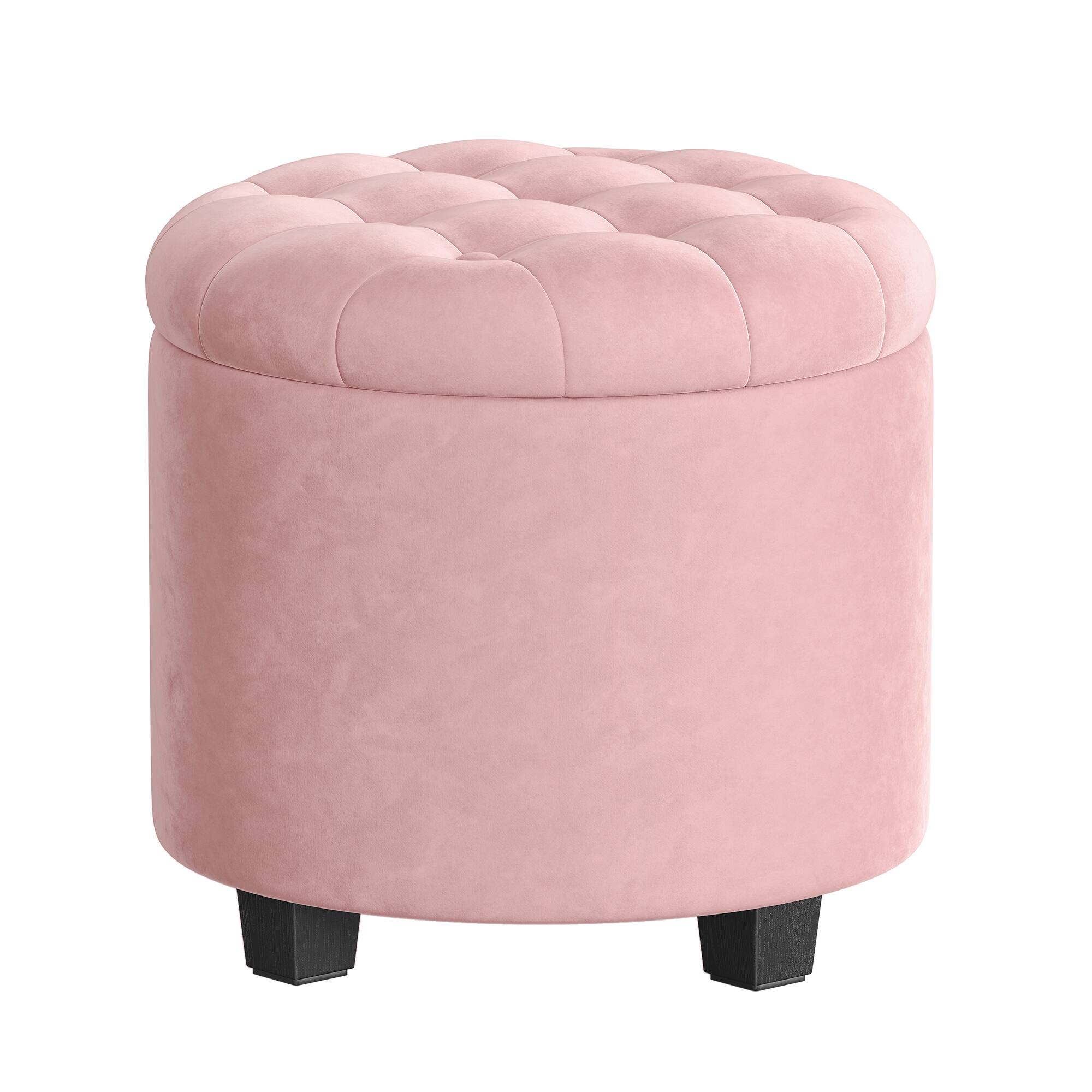Front. Songmics Home - Round Ottoman, Ottoman with Storage,Foot Rest with Legs, Velvet, Load up to 330 lb, for Living Room, Bedroom - Jelly Pink.