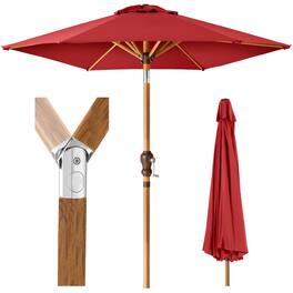 Best Choice Products - 10ft Outdoor Woodgrain Pattern Steel Market Patio Umbrella w/ Crank, Tilt - Red - Red - Woodgrain Finish