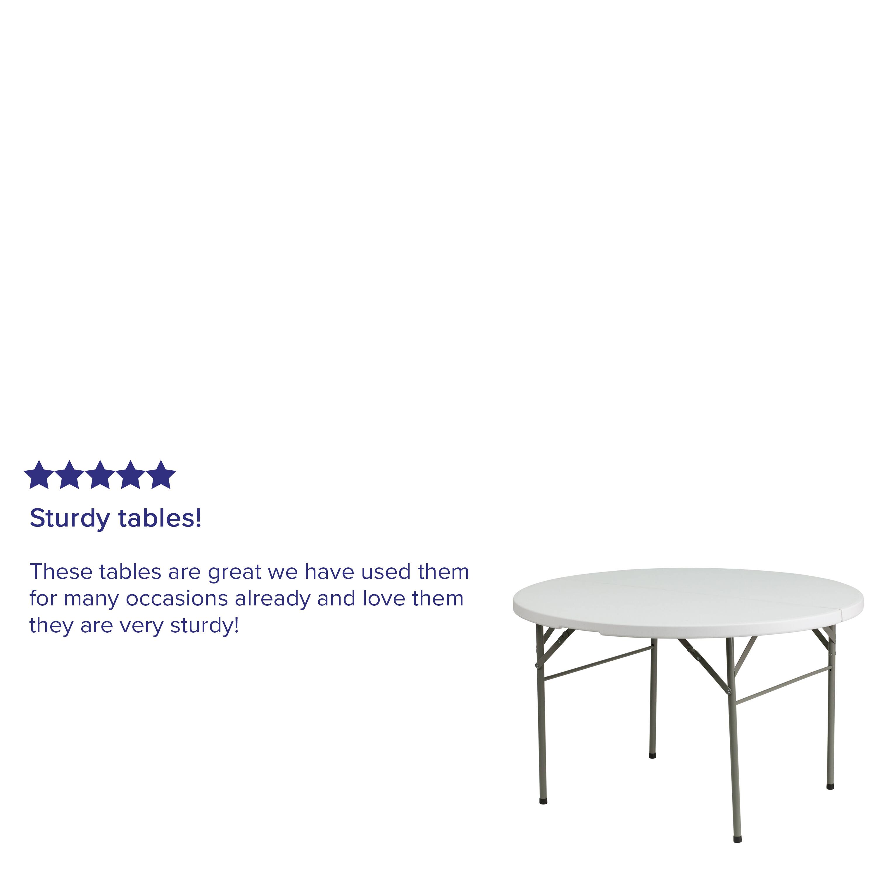 Sturdy tables!  
These tables are great we have used them for many occasions already and love them they are very sturdy!