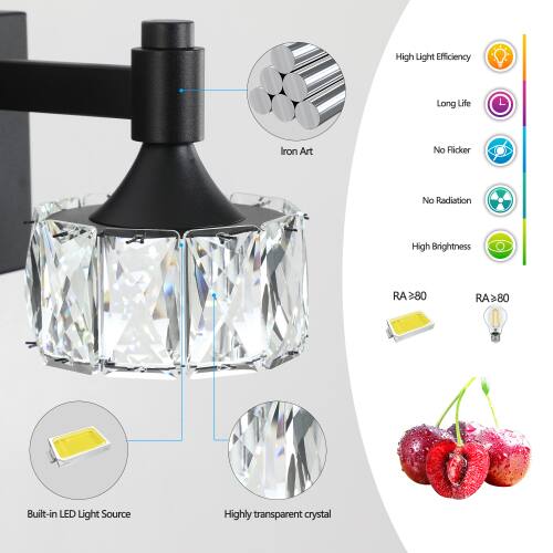 High Light Efficiency  
Long Life  
Iron Art  
No Flicker  
No Radiation  
High Brightness  
RA>80  
Built-in LED Light Source  
Highly transparent crystal