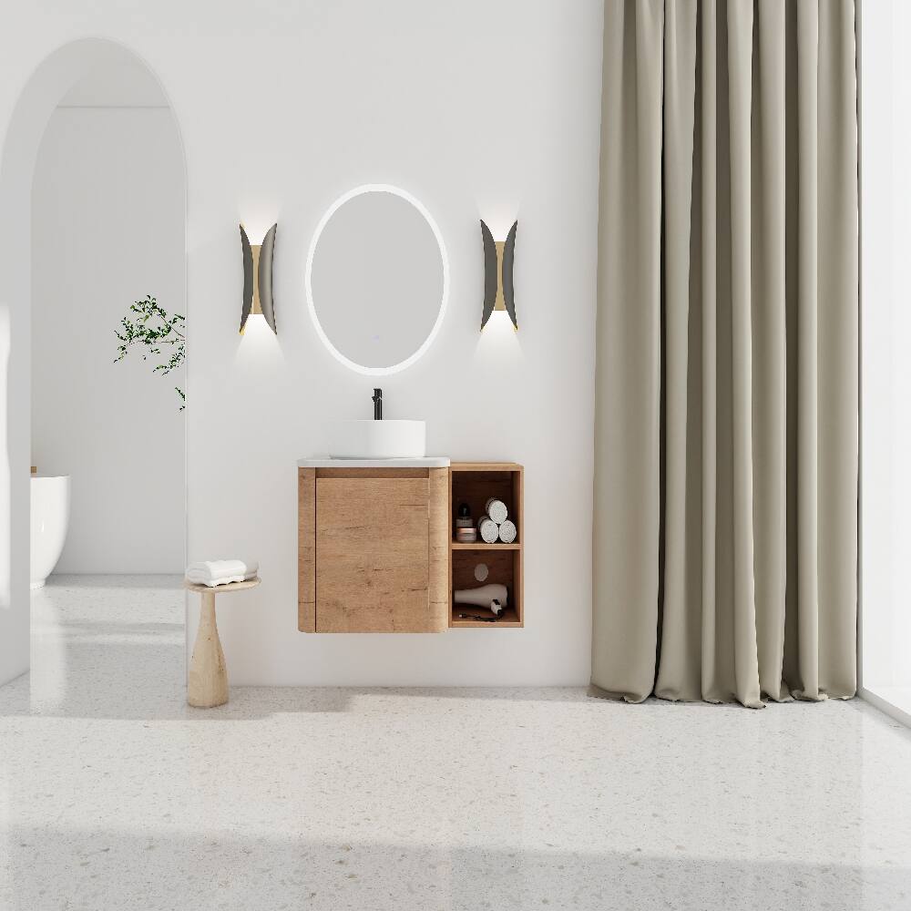 Left. Loheer - Loheer 36 inch wall mounted bathroom vanity Imitative Oak Ceramic Sink - Imitative Oak.