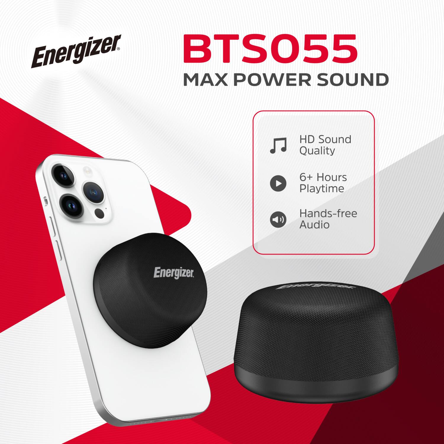 Energizer BTS055 MAX POWER SOUND HD Sound Quality 6+ Hours Playtime Hands-free Audio