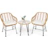Costway - 3PCS Patio Rattan Bistro Furniture Set Cushioned Chair Table - White