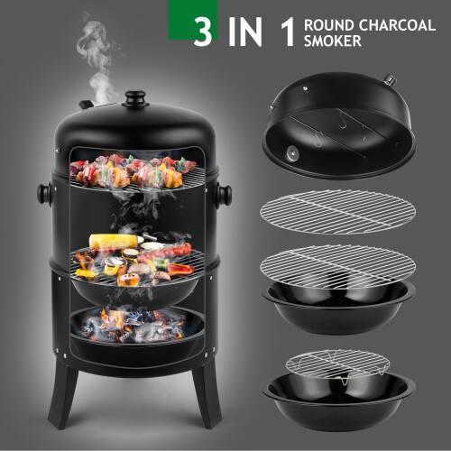 3 IN 1 ROUND CHARCOAL SMOKER