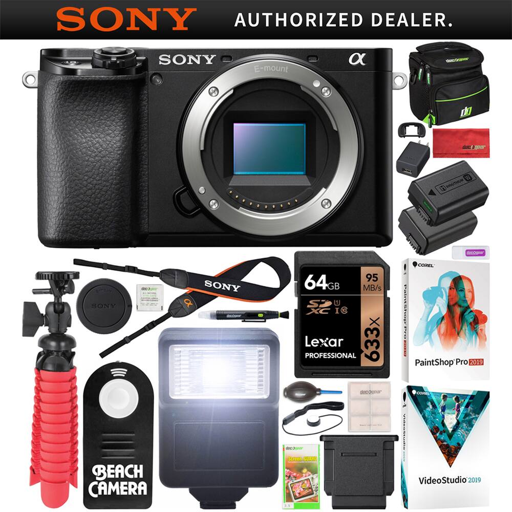 Sony - a6100 Mirrorless Camera 4K APS-C Body Only ILCE-6100B 64GB Accessory Bundle