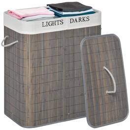 Homcom - Laundry Hamper with Lid, Bamboo Foldable Laundry Basket 2 Section with 2 Removable Bags, 2 x 13.2 Gallons (50L) - Gray