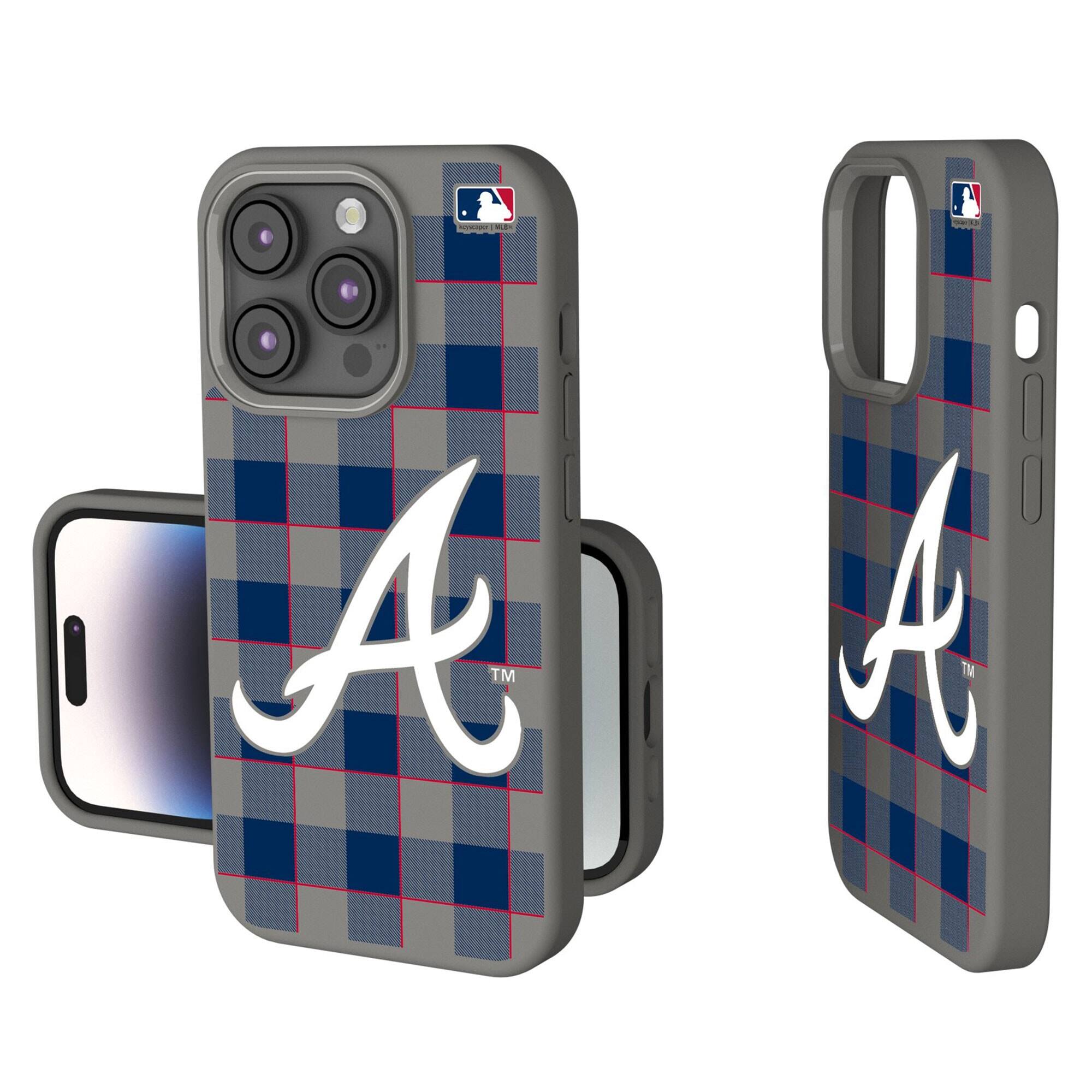 Front. Keyscaper - Atlanta Braves Plaid Soft Touch iPhone Case - 15 Plus - Gray.