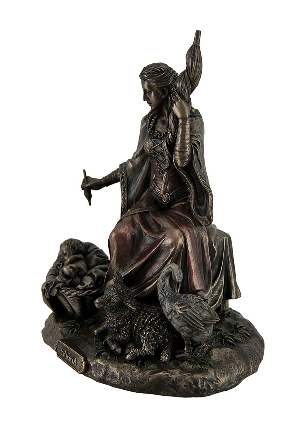 Alt View 1. Veronese Design - Frigga Norse Goddess of Destiny Love and Marriage w/Infant Animals & Spindle - Bronze.