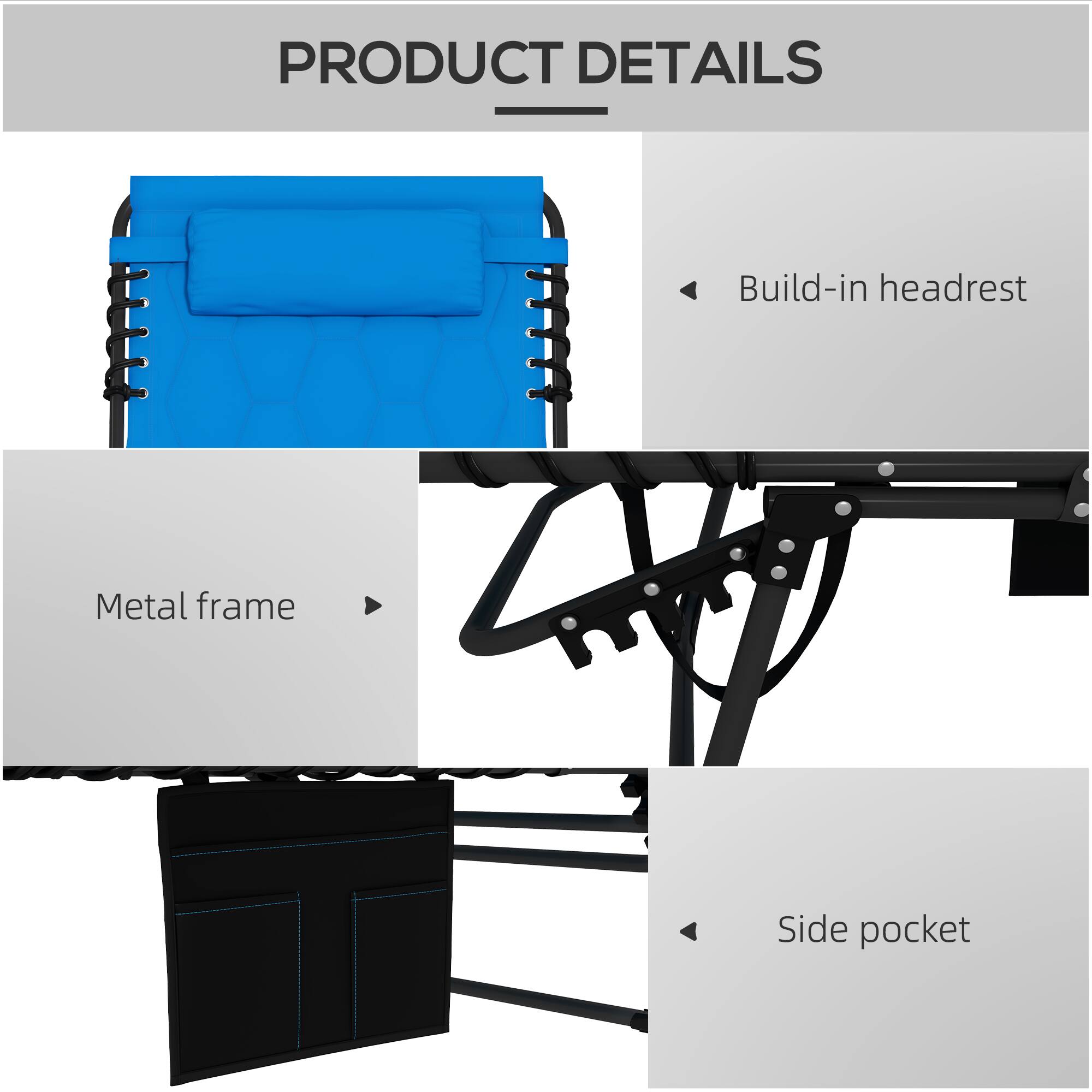 PRODUCT DETAILS

- Build-in headrest
- Metal frame
- Side pocket