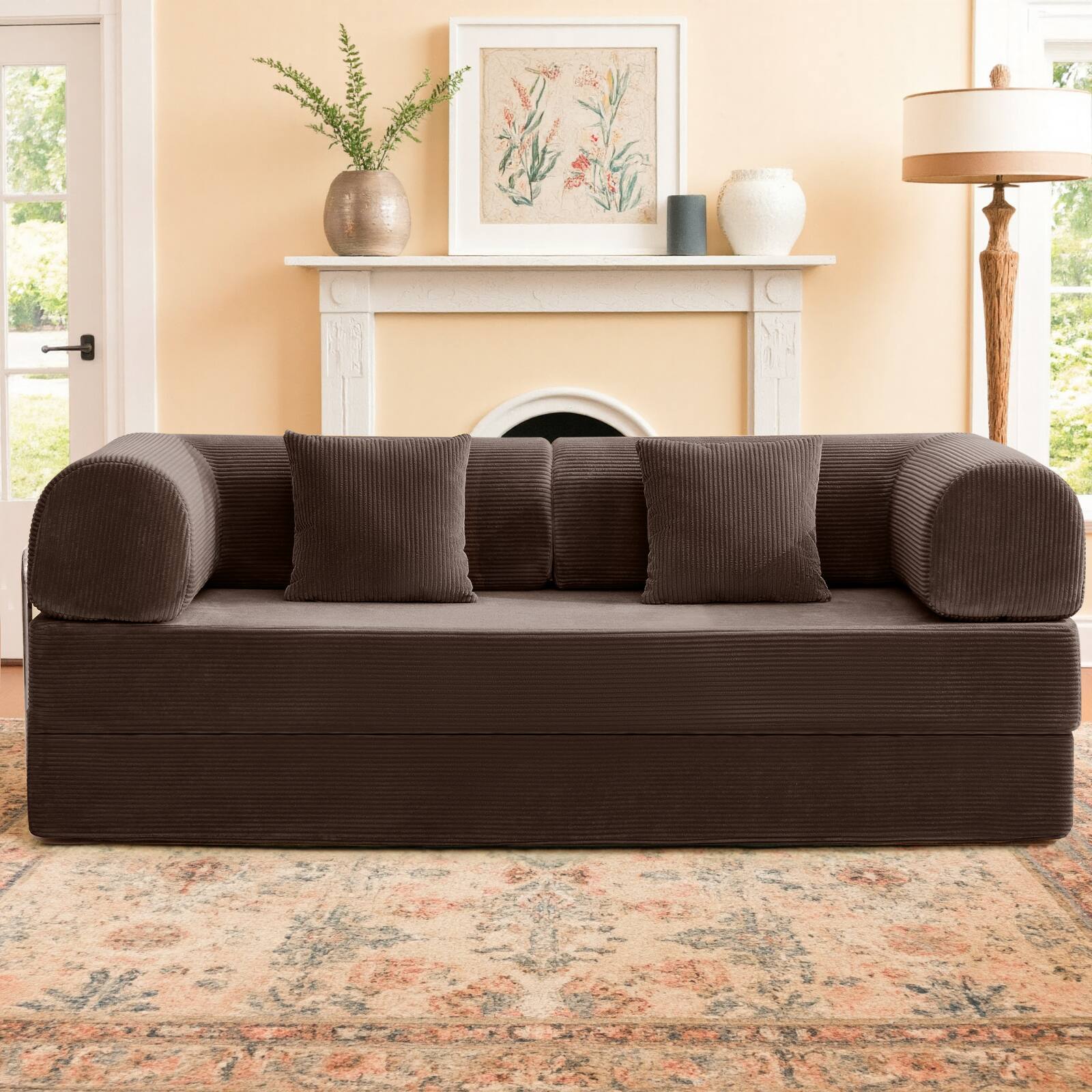 Alt View 5. KERDOM - 78 Inch W Sectional Modular Sofa, 3-4 Person Corduroy Sofa Bed Foldable, High Rebound Density Sponge Sofa, Block Couch - Coffee Brown.